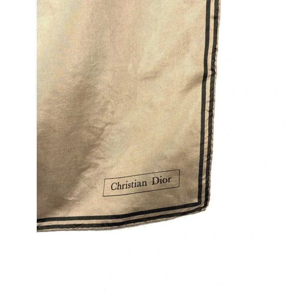 Vintage Christian Dior 100% Silk Scarf 18” Taupe Hand Rolled Portugal Old Money
